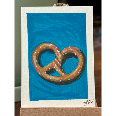 ACEO Artist Card Twisted Pretzel, 2.5x3.5", acrylic markers on paper aceo art card thumbnail 1