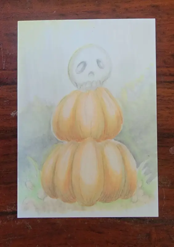 ACEO Original Marker Drawing - Fall, Halloween, Pumpkins OOAK- ShelbyGoelz aceo art card