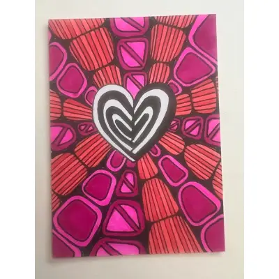 Abstract Heart Line art Whimsical Zentangle inspired details for vibrant, modern collection aceo art card thumbnail 2
