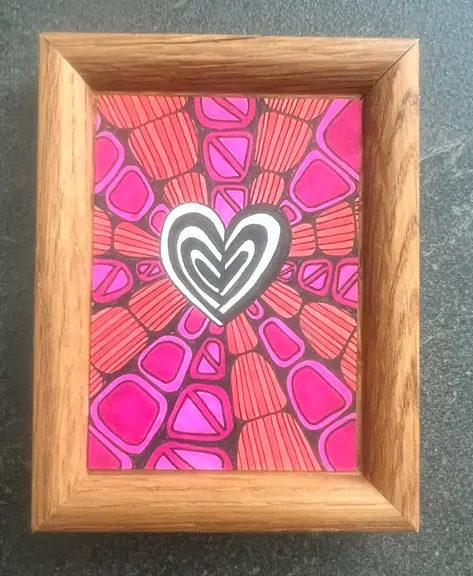 Abstract Heart Line art Whimsical Zentangle inspired details for vibrant, modern collection aceo art card