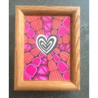 Abstract Heart Line art Whimsical Zentangle inspired details for vibrant, modern collection aceo art card thumbnail 1