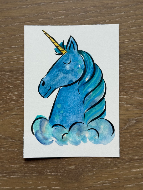 Blue Unicorn aceo art card