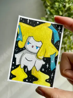 Floating Jirachi Pokemon aceo art card thumbnail 1