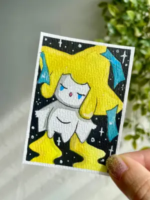 Floating Jirachi Pokemon aceo art card thumbnail 2
