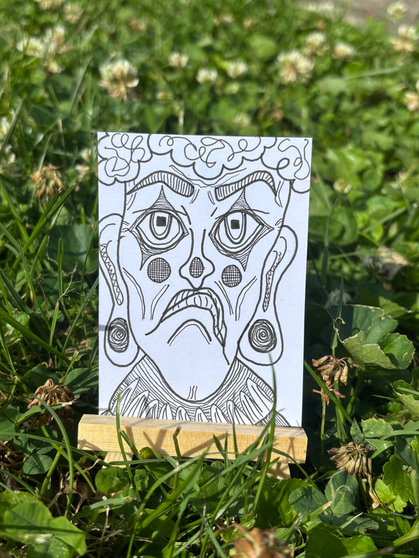 Grumpy Clown Line Art aceo art card