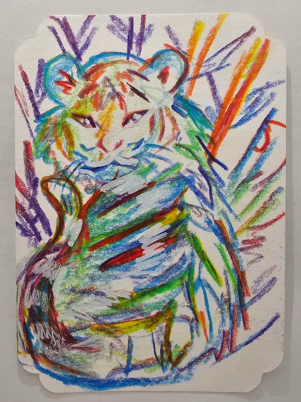 Rainbow Tiger Cub aceo art card