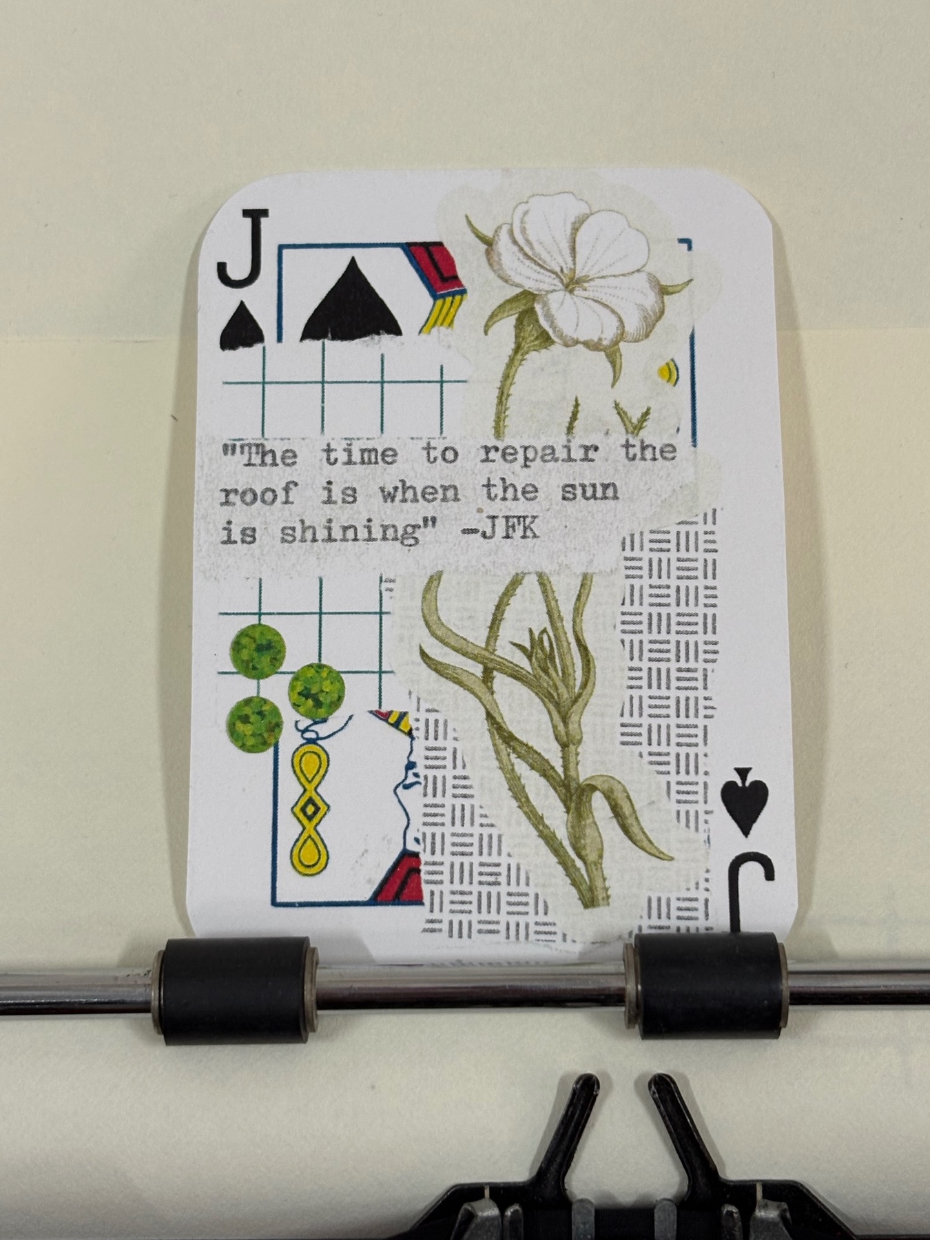 Floral JFK quote micro collage print by Mazerzine aceo art card