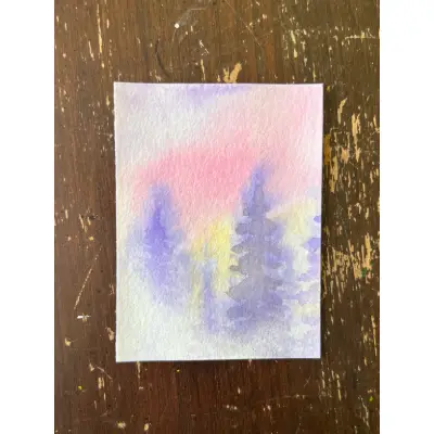 Misty Morning Pines aceo art card thumbnail 1