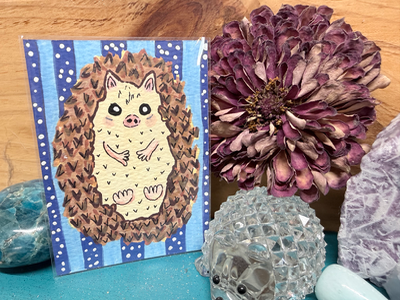 ACEO Whimsical Original Art - Hedgehog sitting Elizabeth Durant Art aceo art card thumbnail 2