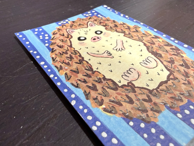ACEO Whimsical Original Art - Hedgehog sitting Elizabeth Durant Art aceo art card thumbnail 3
