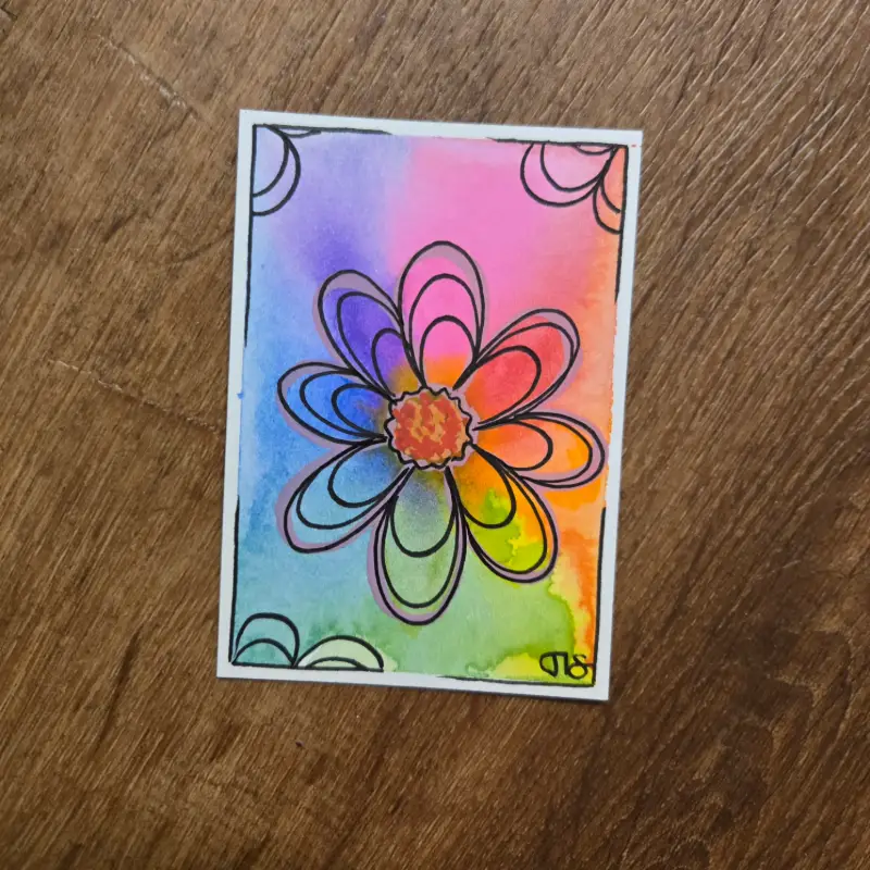 Rainbow Flower aceo art card