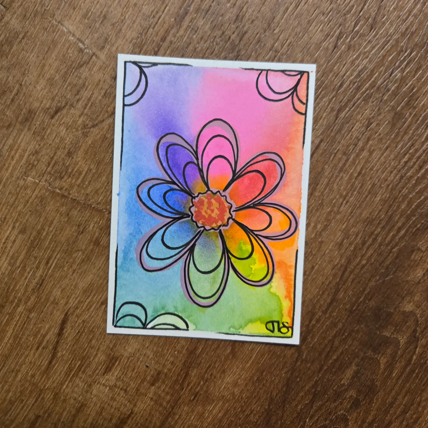 Rainbow Flower aceo art card