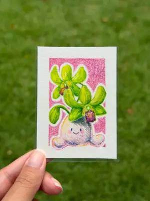 Little Green Orchid aceo art card thumbnail 1