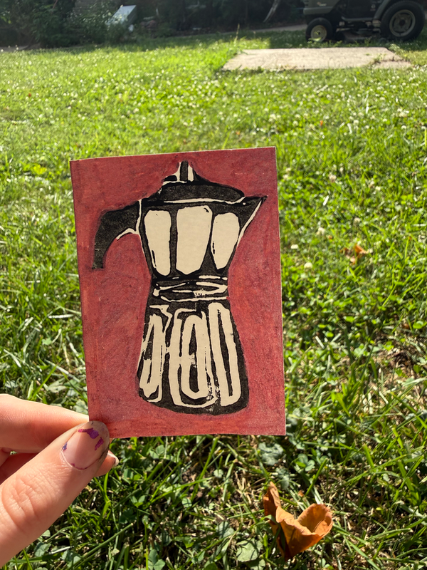 Red Moka Pot aceo art card