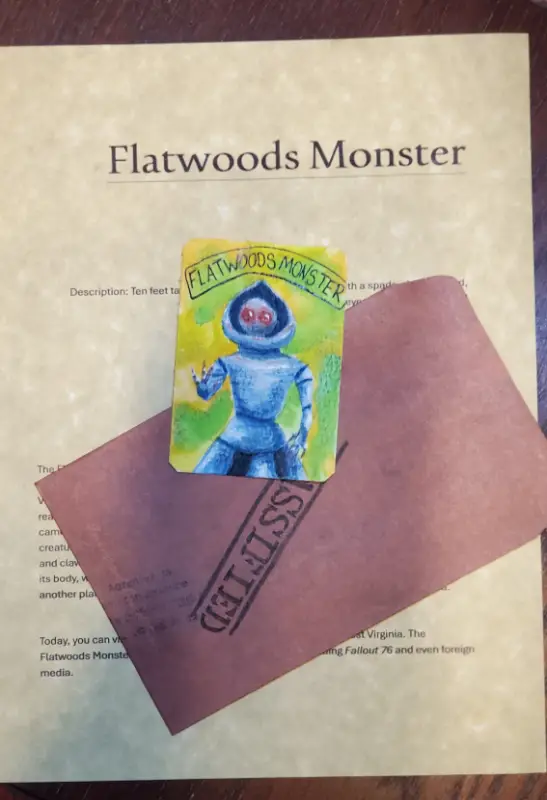 Flatwoods Monster cryptid informational package aceo art card