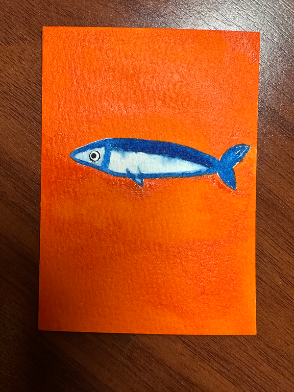 Lonely Sardine Fish aceo art card