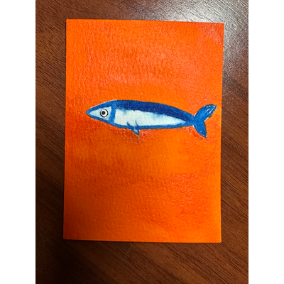 Lonely Sardine Fish aceo art card thumbnail 1