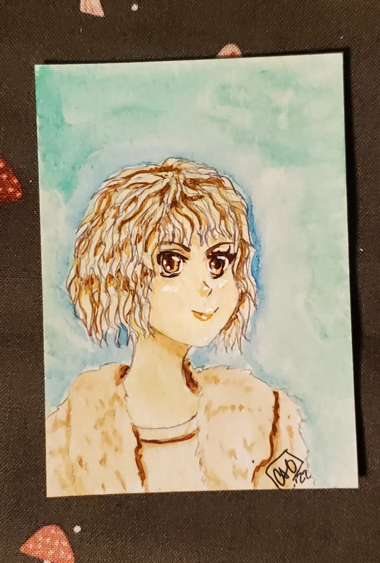 Hericium erinaceus Mushroom Girls aceo art card