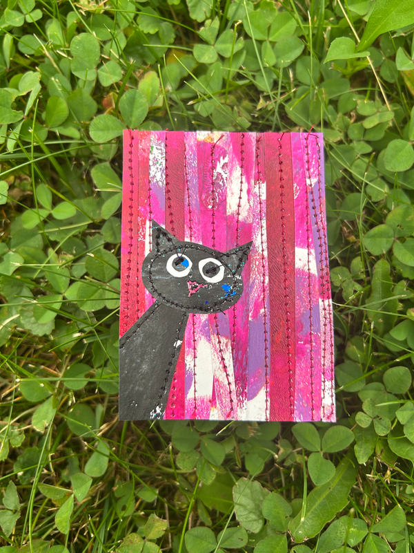 Hey there, Black kitty cat aceo art card