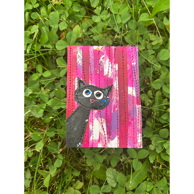 Hey there, Black kitty cat aceo art card thumbnail 1