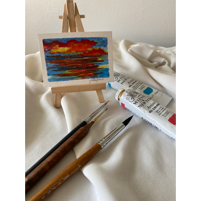 Santa Monica Sunset - Limited Series - three original paintings aceo art card thumbnail 1