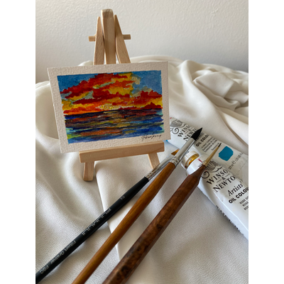 Santa Monica Sunset - Limited Series - three original paintings aceo art card thumbnail 2