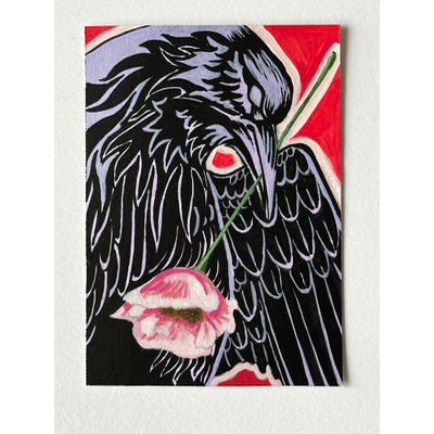 Crow aceo art card thumbnail 1