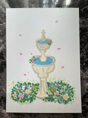 Water Fountain Floral ACEO “Petals in the Fountain by Le Fleur COA OOAK aceo art card thumbnail 1