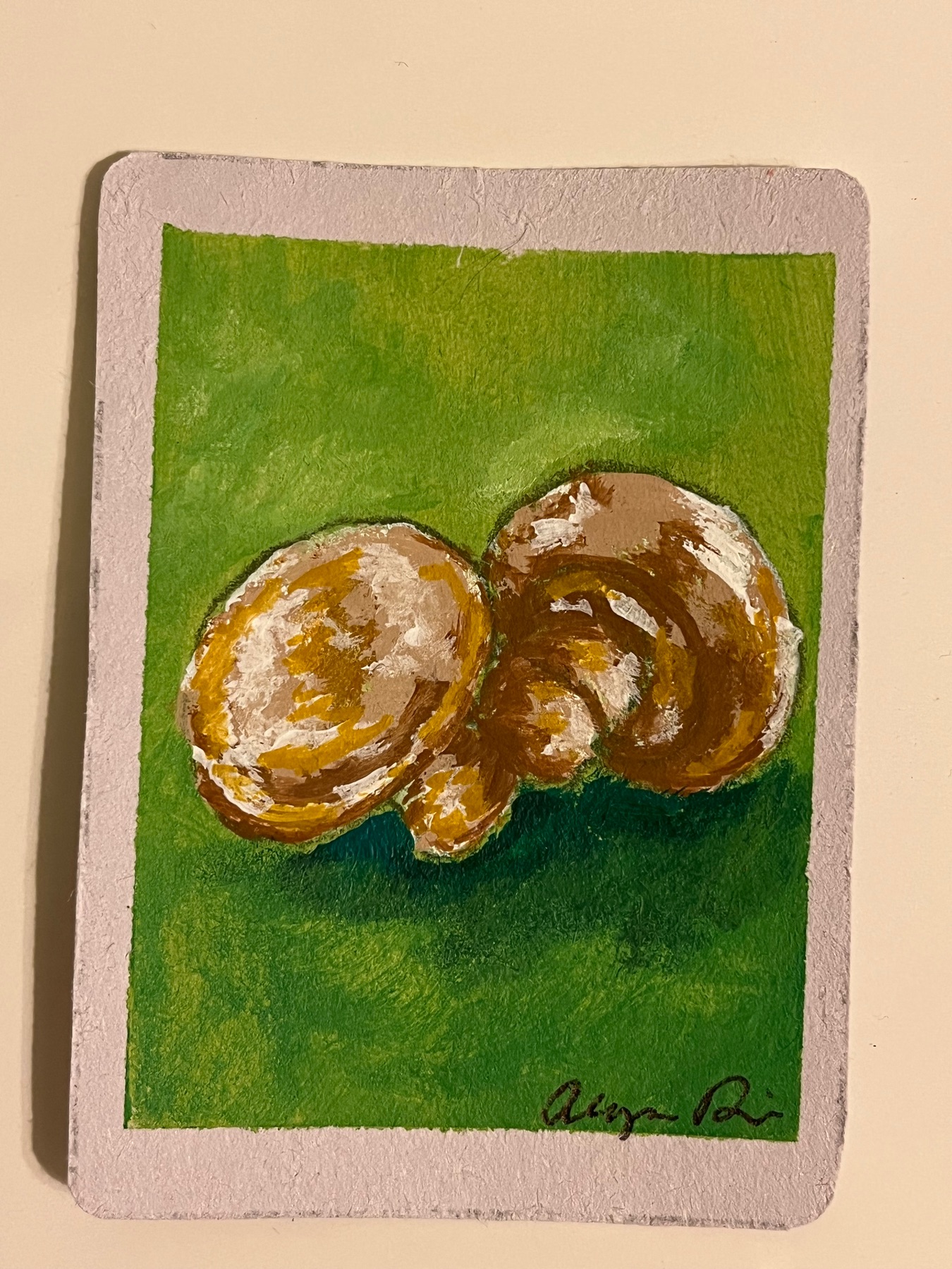 Acrylic mushrooms aceo art card
