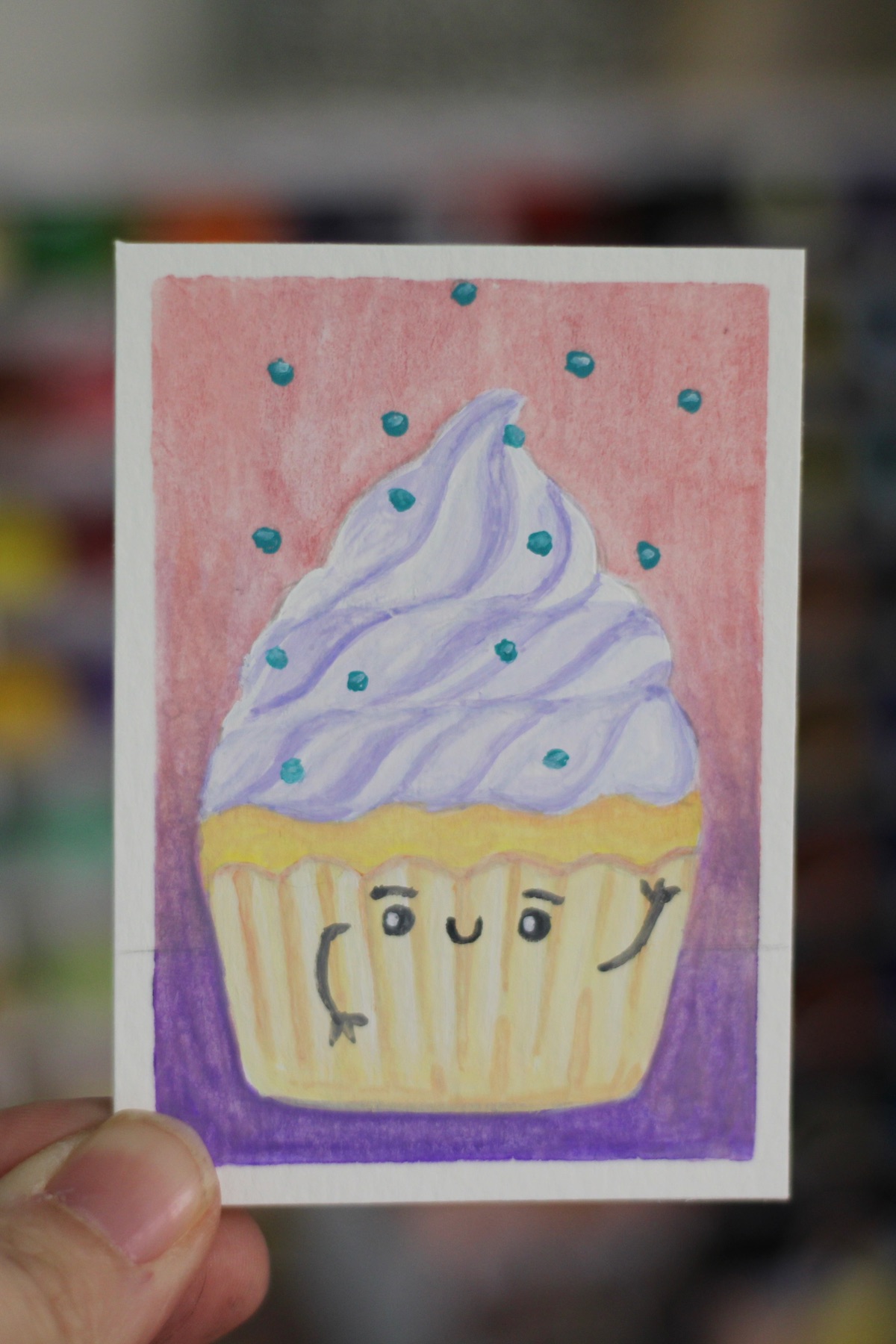 Cute cupcake with sprinkles aceo art card