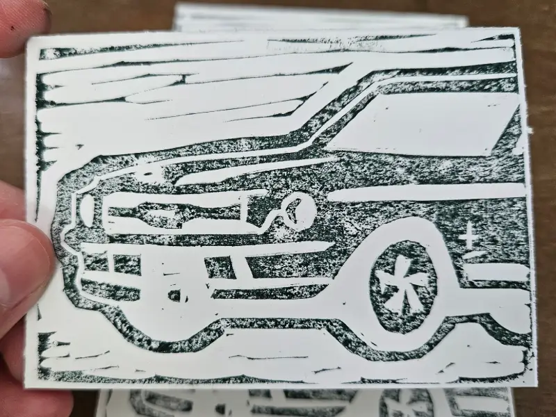 Original Mini Linocut of a Mustang (2/3) aceo art card