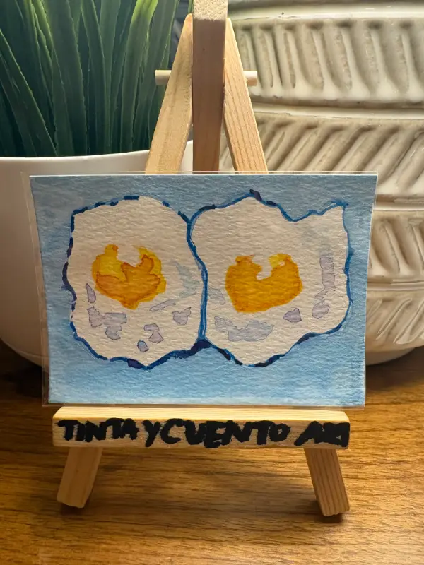 Blue Fried Eggs aceo art card
