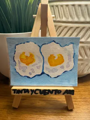 Blue Fried Eggs aceo art card thumbnail 1
