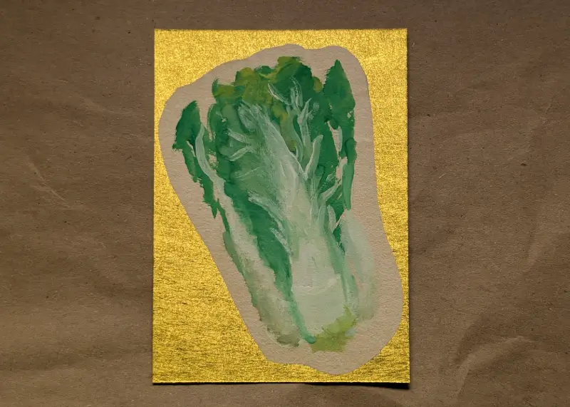 Hand Painted Lucky Cabbage - Chinese New Year on Gold Metallic Background aceo art card