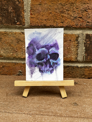 Purple Abstract Smudged Skull Watercolor aceo art card thumbnail 1