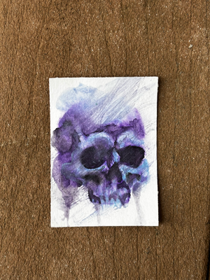 Purple Abstract Smudged Skull Watercolor aceo art card thumbnail 2