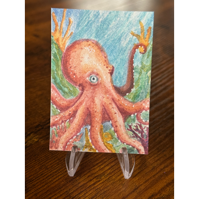 Octopus in the Reef aceo art card thumbnail 2