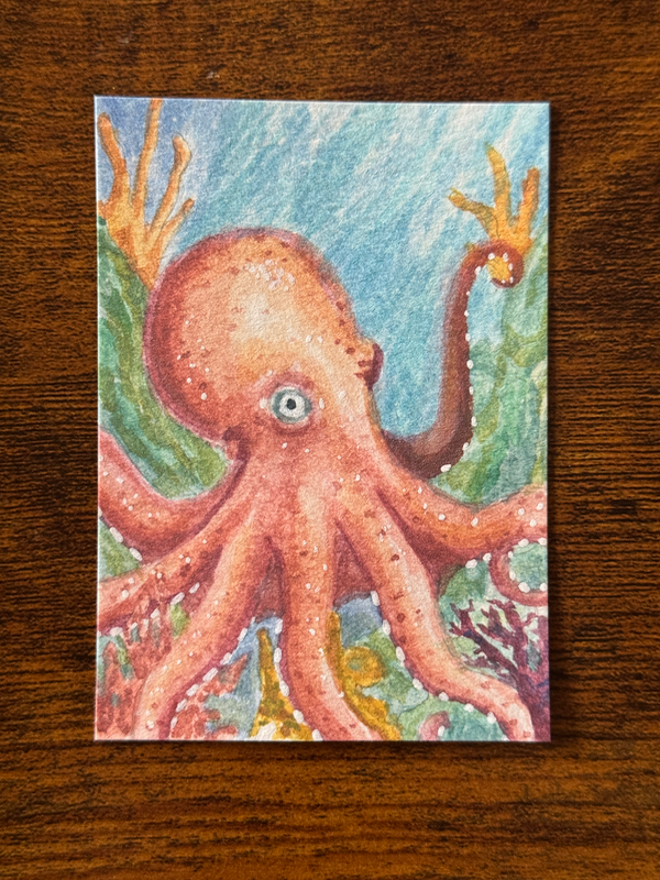 Octopus in the Reef aceo art card