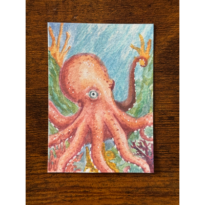 Octopus in the Reef aceo art card thumbnail 1