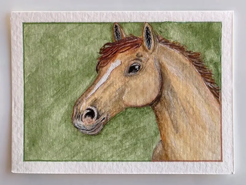 Brown horse with blaze aceo art card