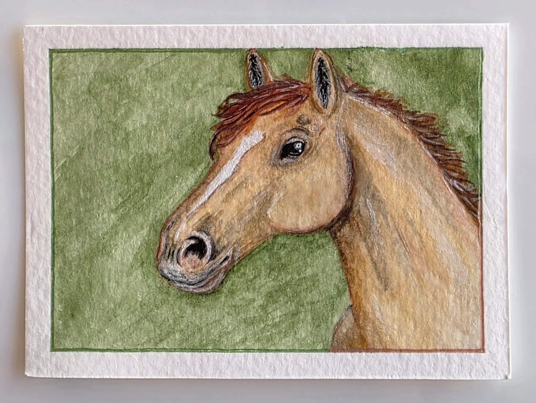 Brown horse with blaze aceo art card