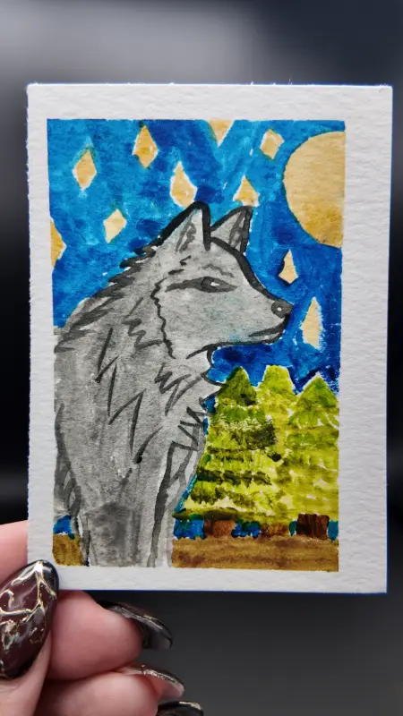 Wolf Original ACEO — Watercolor on Watercolor Paper By Melody, Age 13 aceo art card