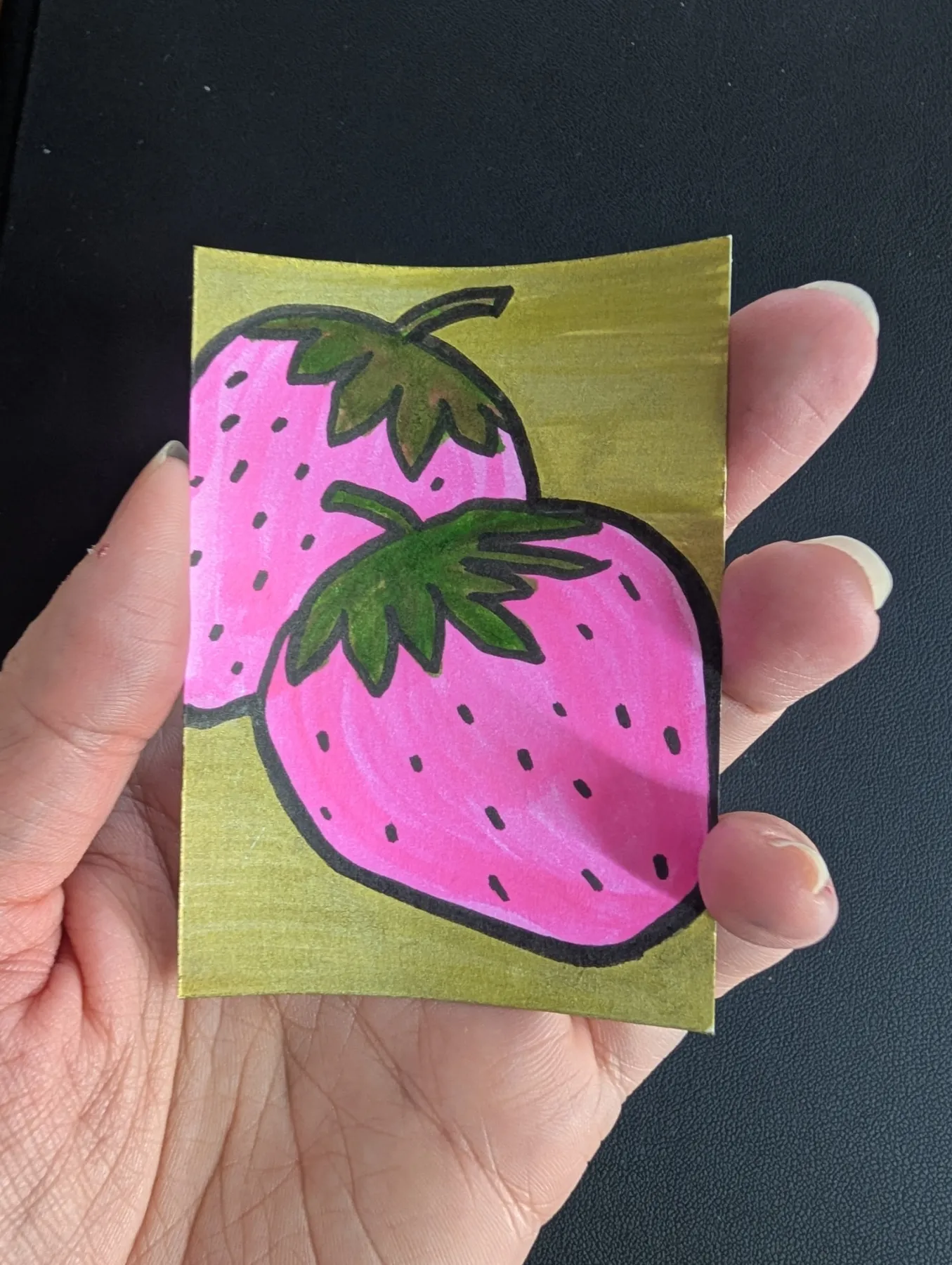 Golden Strawberries aceo art card
