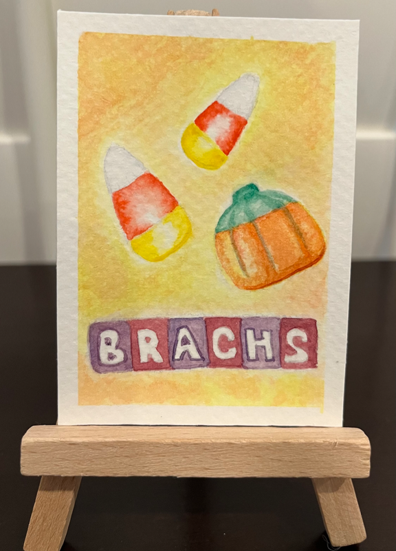 Candy corn and pumpkin aceo art card