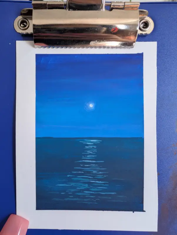 Blue Moon on the Ocean - 2x3 mini painting ACEO aceo art card