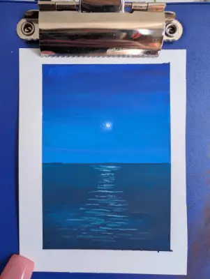 Blue Moon on the Ocean - 2x3 mini painting ACEO aceo art card thumbnail 1