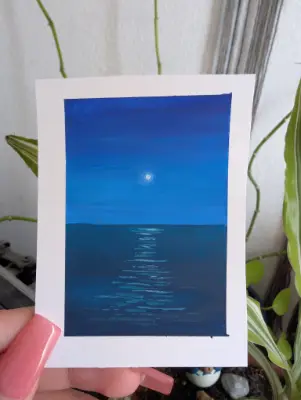 Blue Moon on the Ocean - 2x3 mini painting ACEO aceo art card thumbnail 2