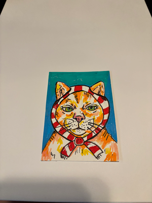 Babushka Kitty Cat aceo art card thumbnail 2