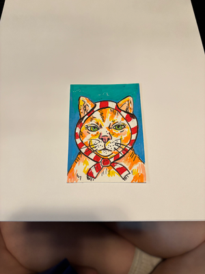 Babushka Kitty Cat aceo art card thumbnail 1