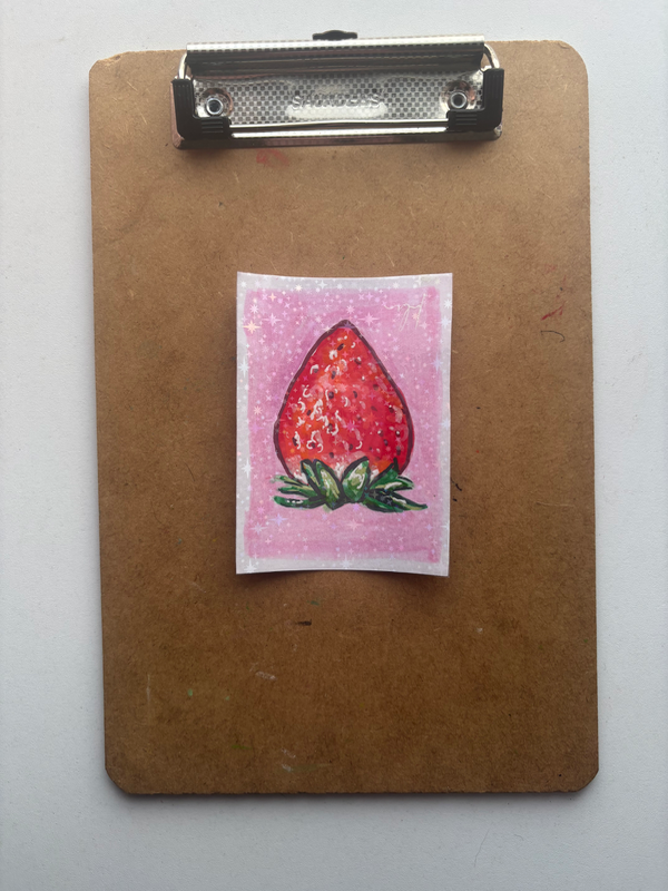 “Upside Down Strawberry” aceo art card